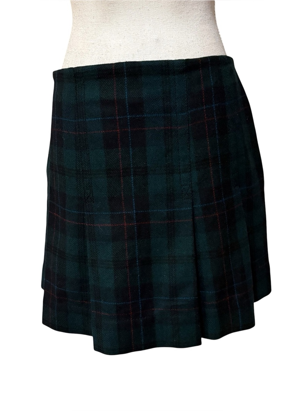 Vtg Y2K Gap Green Tartan Plaid Pleated Mini Skirt Button Details Size 4 - Picture 4 of 7